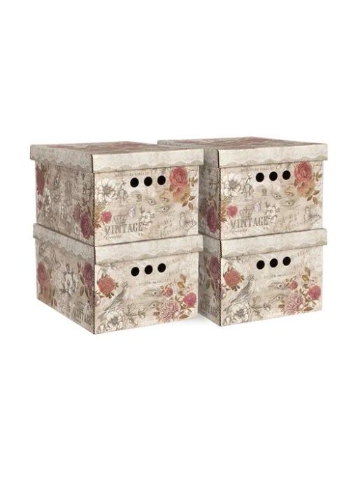 VAL VN-BCTN-FL-4S Короб картонный, складной, малый, 25*33*18.5 см, набор 4 шт., VINTAGE FLOWERS, шт