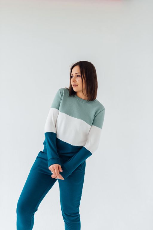 162/224 Костюм со свитшотом Мятный/молочный/петроль для кормящих - Knitka wear фото 3