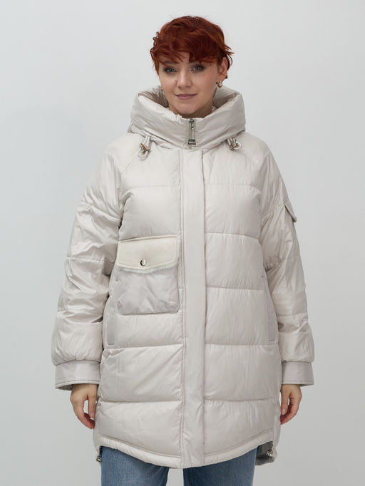 Куртка зимняя женская с капюшоном модная бежевого цвета 7341B - Visdeer фото 8