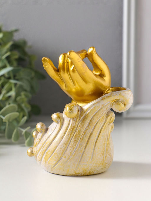 Подставка для благовоний "Будда и рука" стелющийся дым, беж с патиной 9х8,5х11,5 см