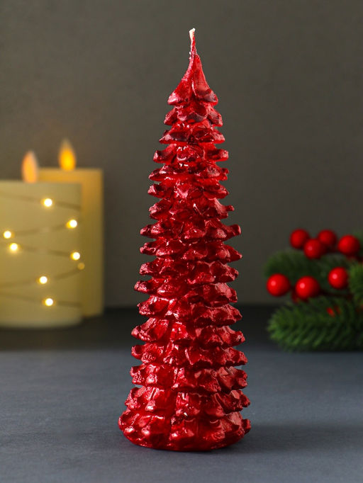Свеча новогодняя Ель большая, 16060 мм лак, красная