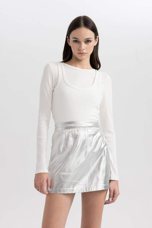 Крутая мини-юбка А-образного выреза - Defacto фото 3