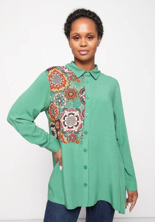 Рубашка оверсайз с декоративной отделкой зеленый