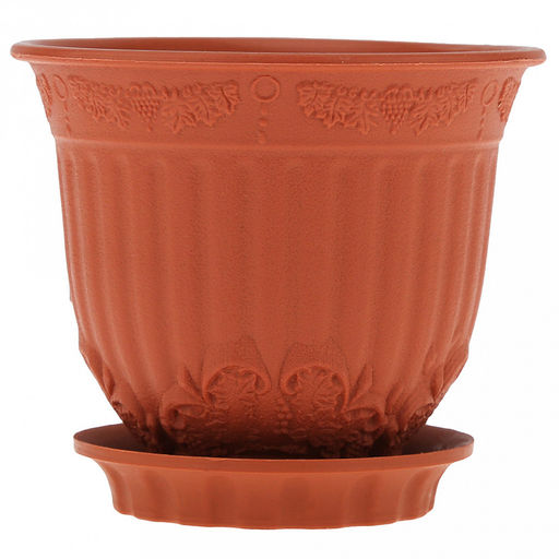 Терракот Горшок для цветов пластмассовый 1л, с поддоном, д14см, h12см, резной орнамент, морозостойкий полипропилен, т.м. NECO (Россия) - Домашняя мода фото 2