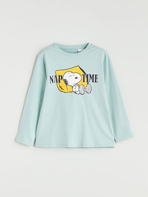 Bisiklet Yaka Snoopy Bask?l? Erkek ?ocuk Pijama Tak?m?