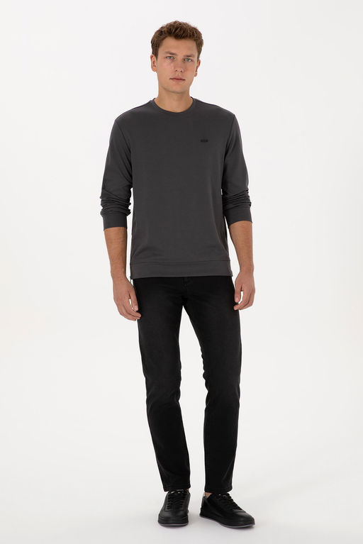 Erkek Regular Fit Yar_m Fermuarl_ Gri Sweatshirt