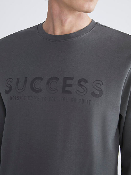 Bisiklet Yaka Bask?l? Erkek Sweatshirt