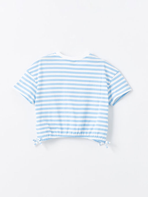 Bisiklet Yaka ?izgili K?sa Kollu K?z ?ocuk Crop Ti??rt - Waikiki фото 2