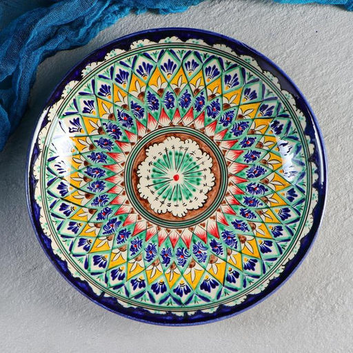 Ляган узбекский Риштанская керамика "Узоры" для плова, 24,5 см