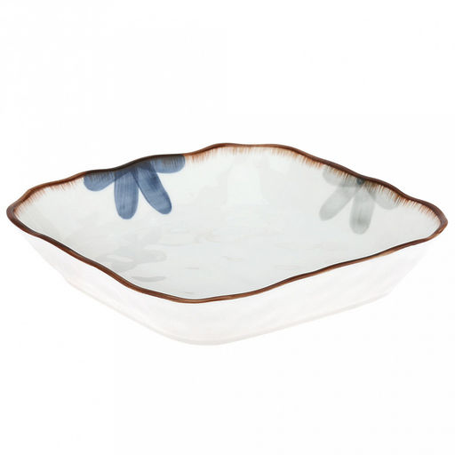Аквилегия Тарелка глубокая фарфоровая 175х175мм h36мм, 500мл, квадратная, с деколью, волнистый край, отводка (Китай)