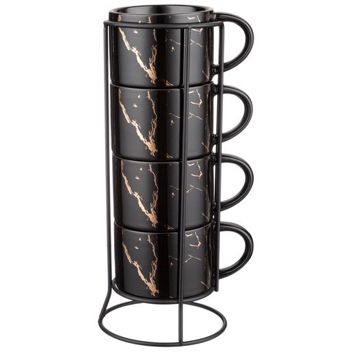 НАБОР КРУЖЕК НА МЕТАЛЛ. ПОДСТАВКЕ LEFARD FANTASY 4 ШТ. 300 МЛ ЧЕРНЫЙ  фото 3