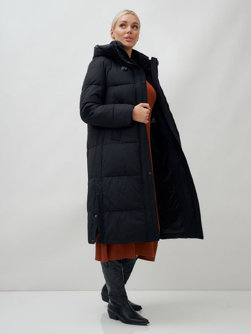 Пальто утепленное стеганное зимнее с капюшоном женское черного цвета 9601Ch - Holdluck фото 19
