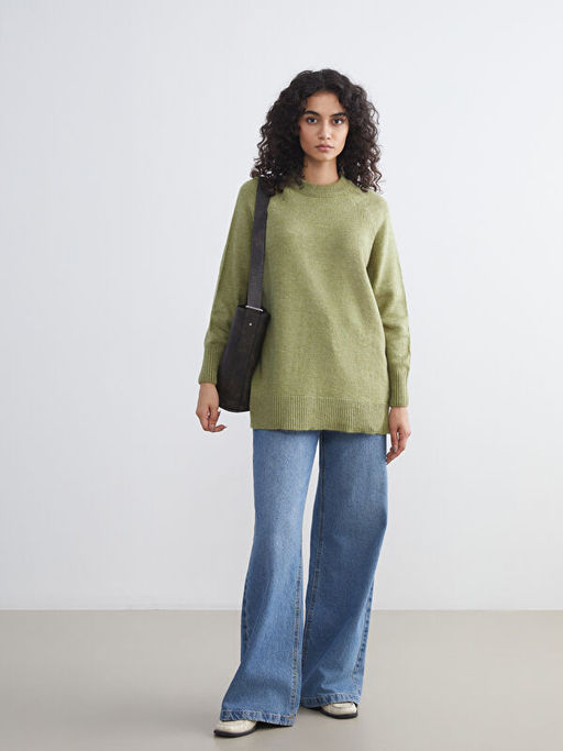 Bisiklet Yaka Oversize Kad?n Triko Tunik