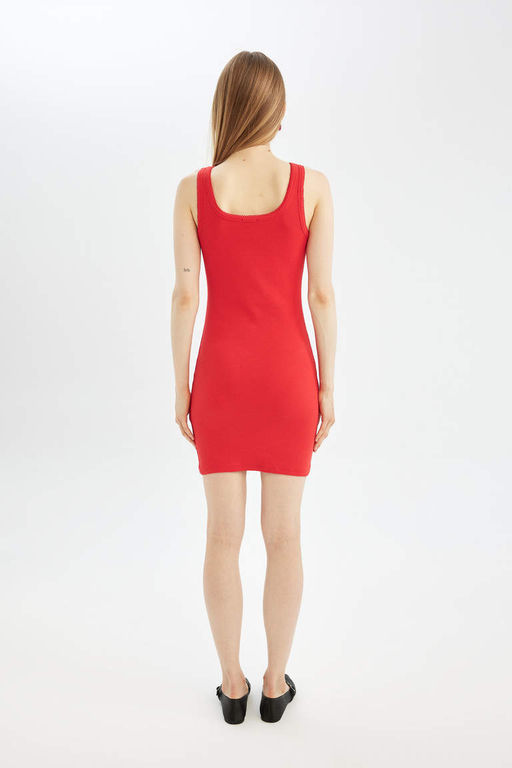 Cool Bodycon Базовое мини-платье без рукавов в рубчик на бретельках - Defacto фото 6