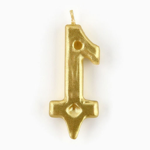 Цена за 2 шт. Свеча для торта, цифра «1», золото, 3×6 см