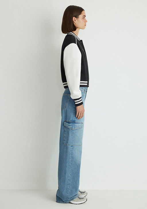 M Logo Patchli Siyah Bomber Ceket - Mavi фото 3