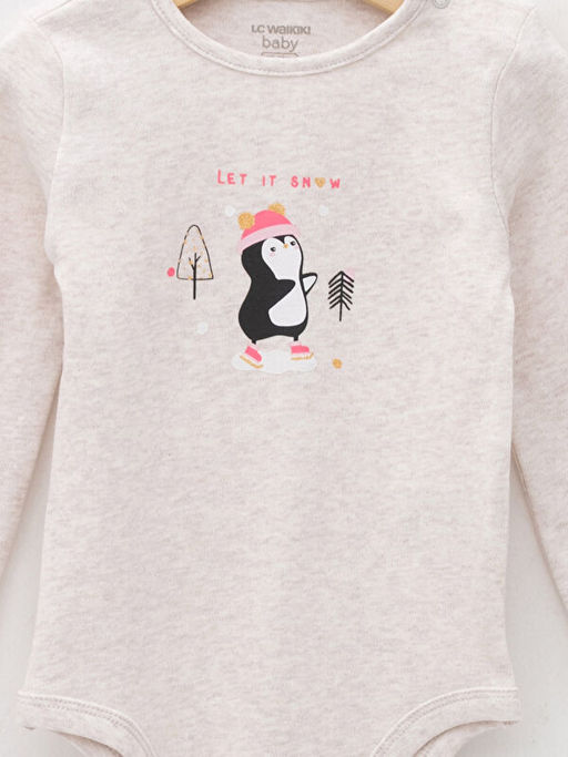 Bisiklet Yaka Uzun Kollu Bask?l? Pamuklu K?z Bebek ??t??tl? Body 2li - Waikiki фото 3