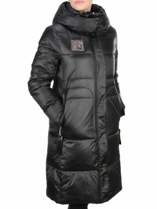 9110 BLACK Пальто зимнее женское FLOWERROVE (200 гр. холлофайбера)