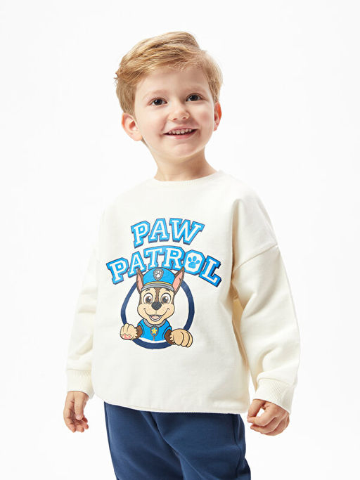 Bisiklet Yaka Uzun Kollu Paw Patrol Bask?l? Erkek Bebek Sweatshirt