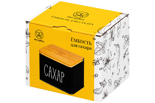 Емкость для хранения 1,5 л 14*11*11 см Сахар с деревянной крышкой, черная - Elan gallery фото 8