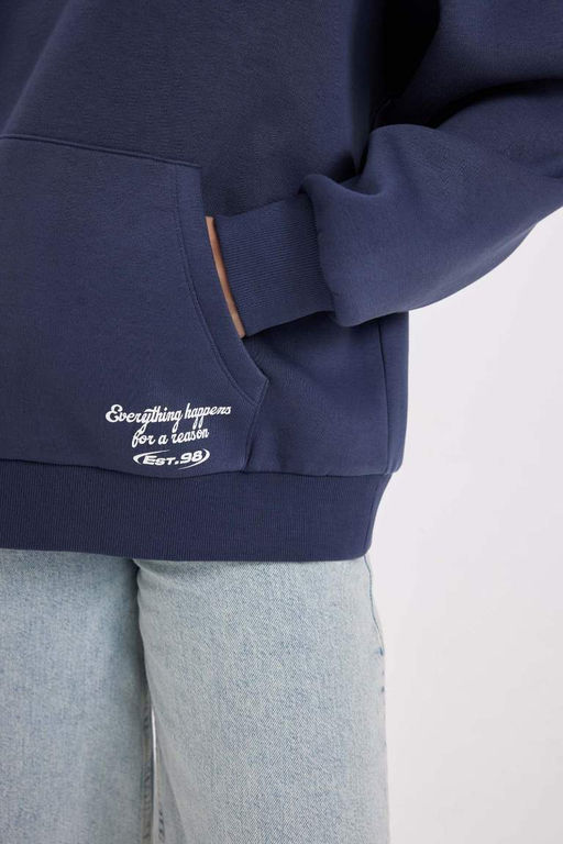 Толстовка оверсайз из плотной ткани с капюшоном и принтом - Defacto фото 5