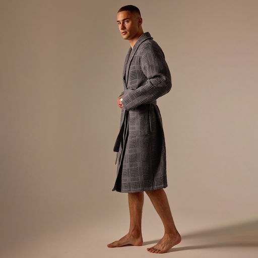 Халат вафельный мужской SL HOME: Chess «Гри Сандре», размер S, хлопок 100%, тёмно-серый