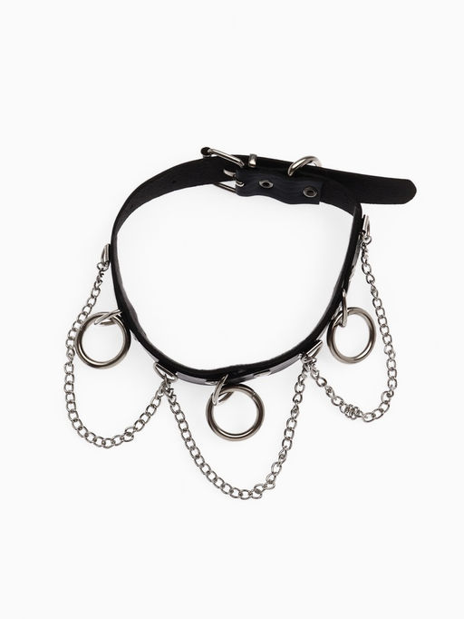 Чокер Искушение цепи и кольца, цвет чёрный в серебре, 40 см