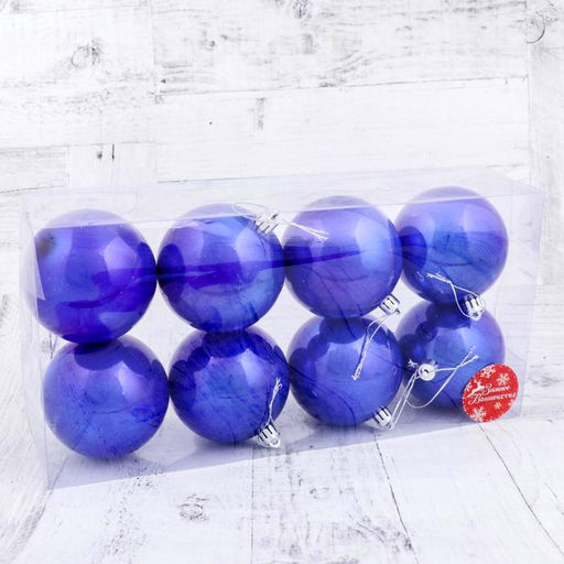 Ёлочные игрушки Глянец, шары новогодние, набор 8 шт., d=8 см, синий - Зимнее волшебство фото 2