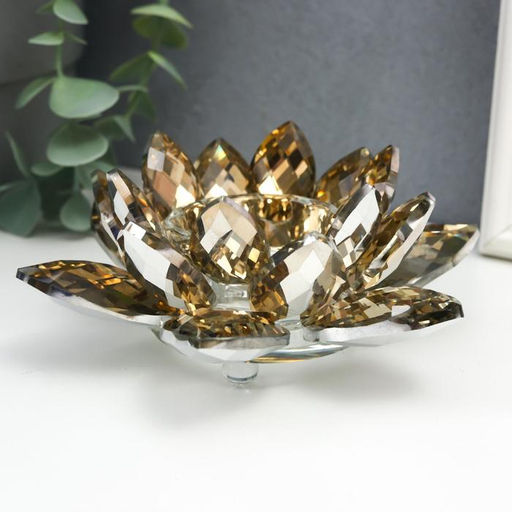 Стеклянный подсвечник на 1 свечу «Лотос оливковый», 5×13.5×13.5 см