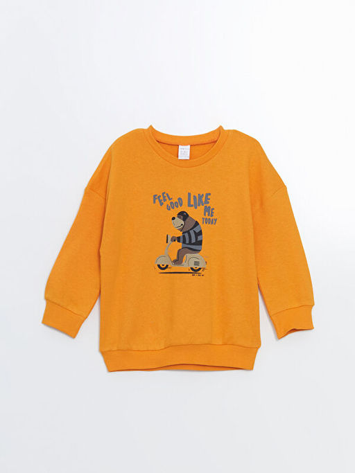 Bisiklet Yaka Bask?l? Erkek Bebek Sweatshirt
