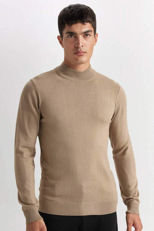 Slim Fit Dar Kesim Yar?m Bal?kc? Yaka Basic Duz Triko Kazak - Defacto фото 2