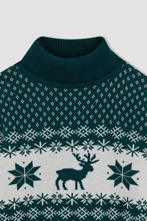 Свитер с воротником на рождественскую тематику для мальчика - Defacto фото 6