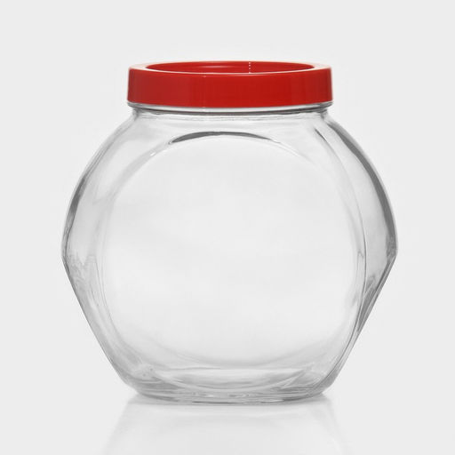 Банка для хранения сыпучих продуктов Paşabahçe Bella, 2 л, стекло, с красной крышкой, прозрачная