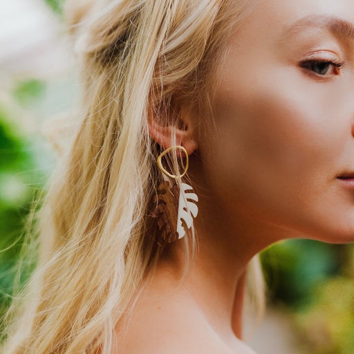 Серьги ассорти Ваканда монстера, цвет бело-коричневый в золоте - Queen fair фото 2