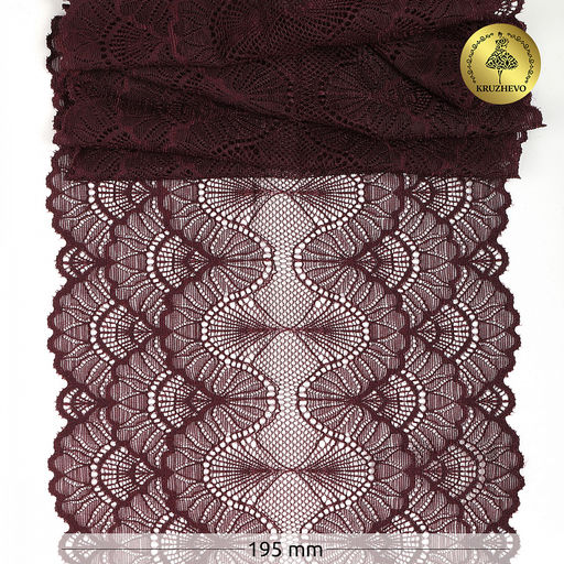 Кружево-стрейч KRUZHEVO арт.TBY.8034 шир.195мм цв.L076 сливовое вино уп.10м