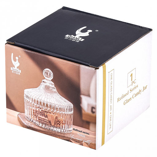 Конфетница стеклянная Плиссе 250мл, д10см, h12,8см, с крышкой, цветная коробка (Китай) - Домашняя мода фото 6