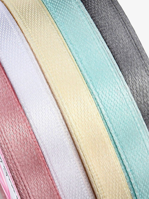 Набор лент атласных (5шт) 6мм*25±1ярд(23м±1м) №01/13/64/135/180 пастель АУ