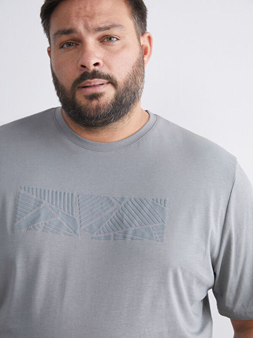 Bisiklet Yaka Bask?l? Penye Erkek Ti??rt