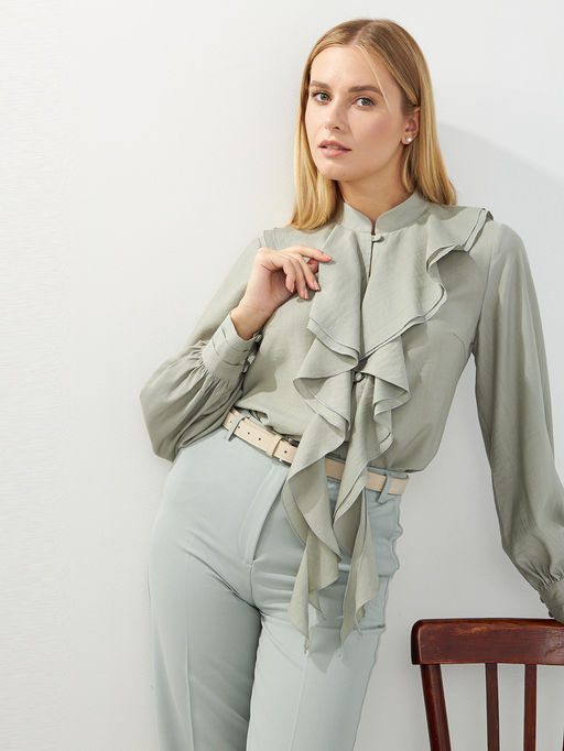 Блузкас отлетными рюшами OD-914-3 полынь - Tantino фото 16