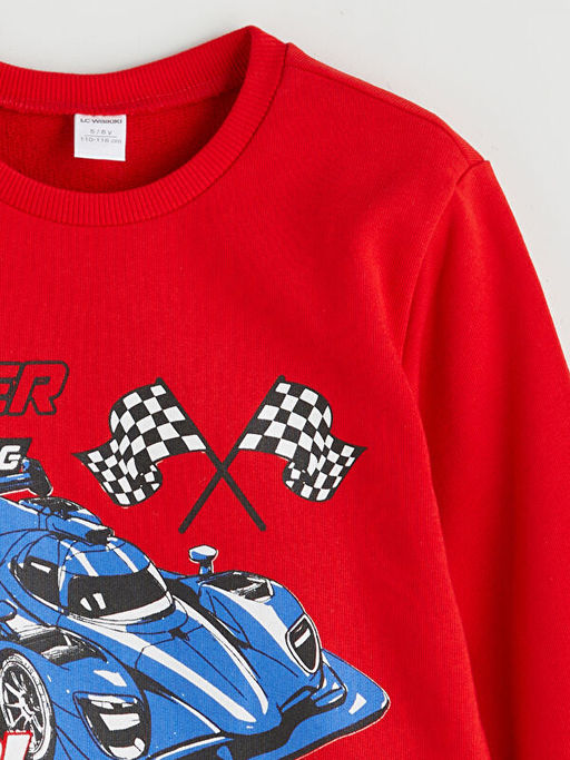 Bisiklet Yaka Bask?l? Uzun Kollu Erkek ?ocuk Sweatshirt