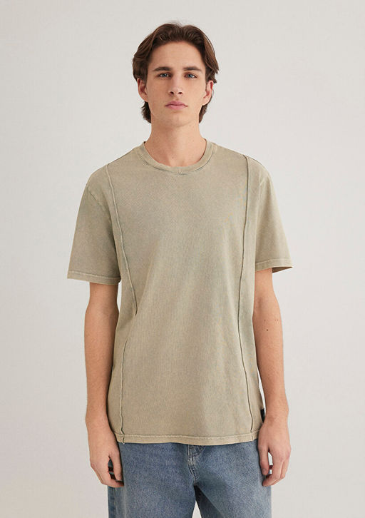 Dikis Detayl? Bej Tisort - Mavi фото 4