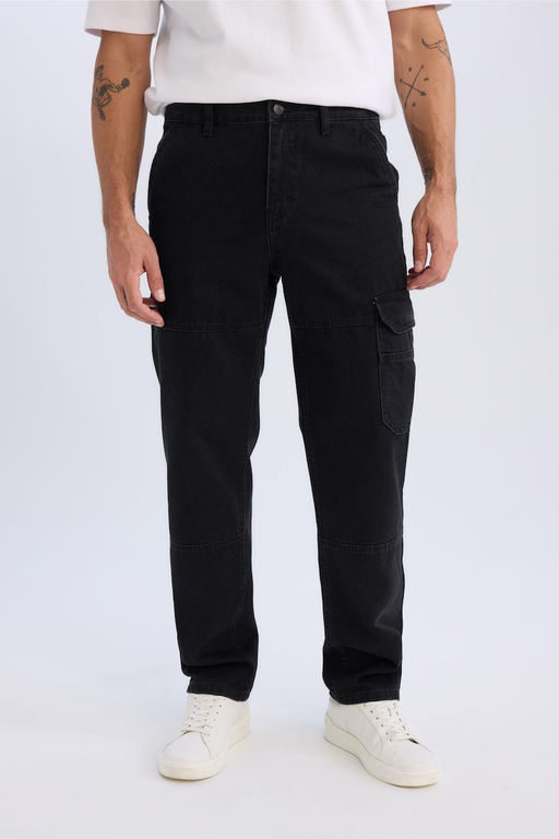 %100 Pamuk Relax Fit Rahat Kal_p Normal Bel Geni_ Pa_a Kargo Cepli Siyah Jean Pantolon - Defacto фото 8