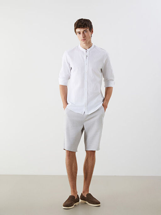 Regular Fit Uzun Kollu Keten Kar???ml? Erkek G?mlek