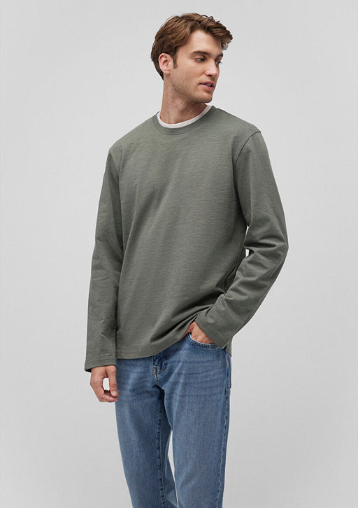 Yesil Uzun Kollu Basic Tisort - Mavi фото 2