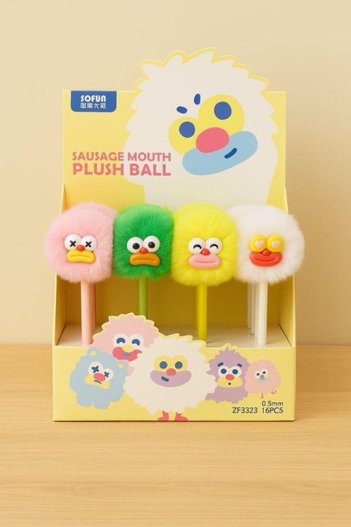 Ручка с помпоном "The sad monster", green