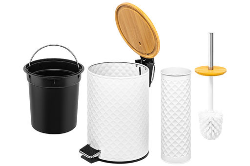 Набор - ведро с педалью 3 л 20*17*25 см + Держатель с ершиком 9,5*9,5*38 см Белый, металл - Elan gallery фото 8