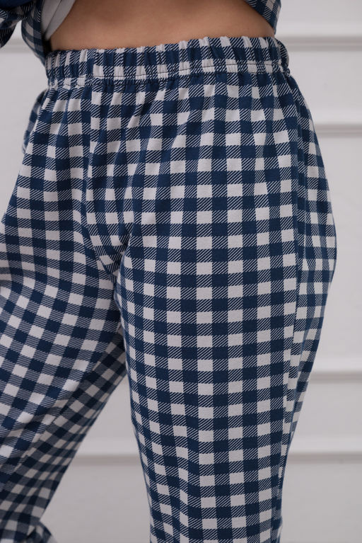 Пижама подростковая из кулирки пенье на манжетах Дрёма клетка синяя - Амадэль фото 7