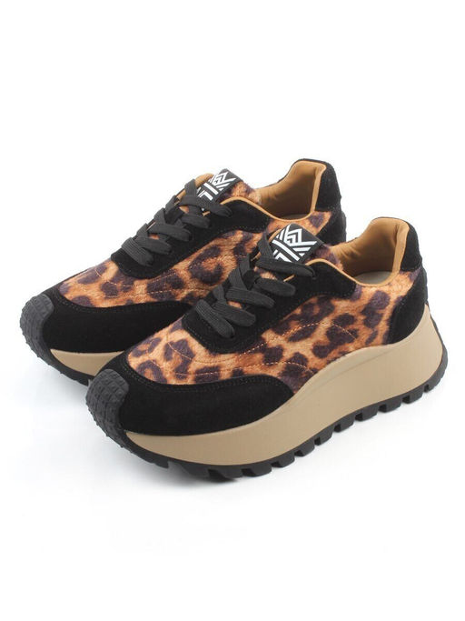 04-PDH362-1 BLACK/LEOPARD Кроссовки демисезонные женские (натуральная замша, натуральная кожа)