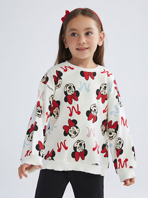 Minnie Mouse Bask?l? K?z ?ocuk Sweatshirt ve Tayt Pantolon 2li