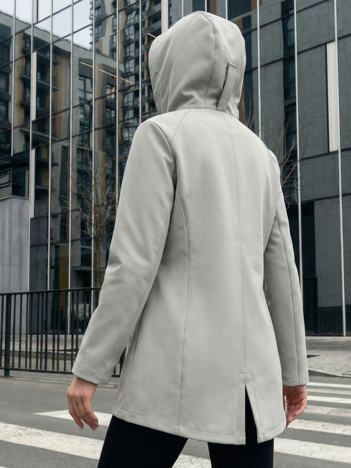 Парка женская софтшелл виндстоппер удлинённая с капюшоном белого цвета 9618_1Bl